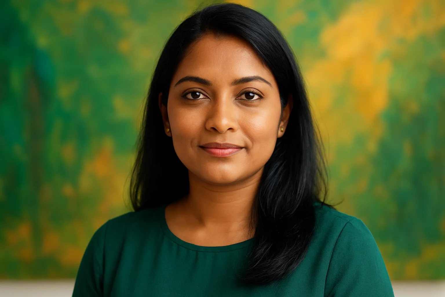 High-resolution portrait of confident Bangladeshi woman on colorful adventure background